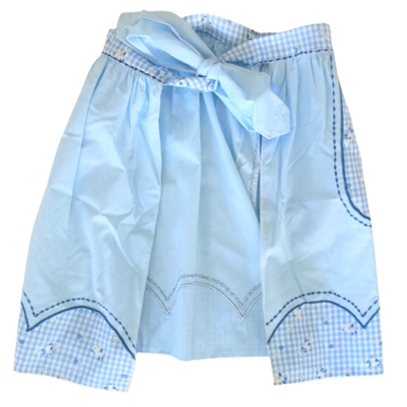 VINTAGE 1950s~HANDMADE KITCHEN APRON~BLUE GINGHAM & WHITE CHICKS~RETRO STYLE - Picture 2 of 3